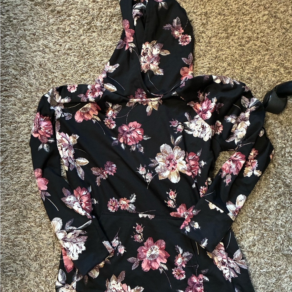 LuLaRoe Black and Pink Floral Hoodie